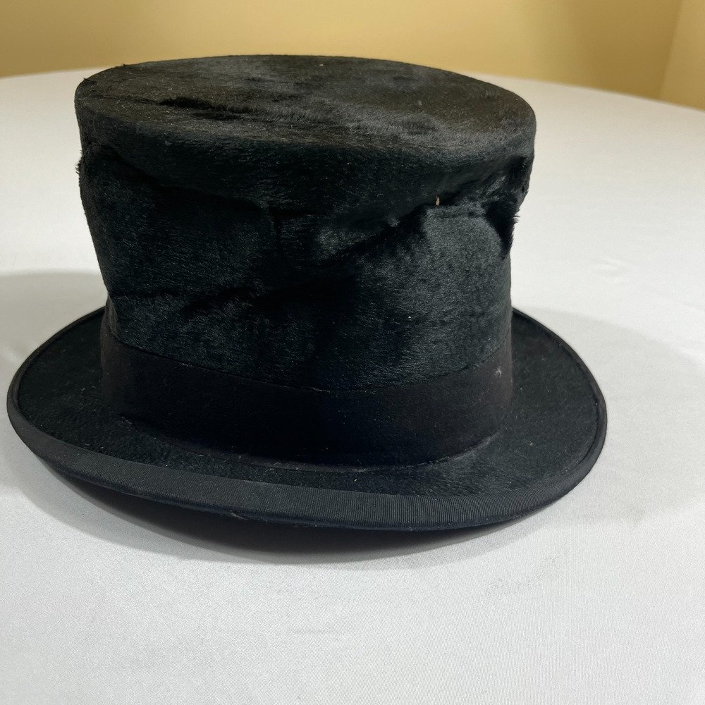 Vintage Truly Warner Bannock Brothers Ltd Black Silk Fur Felt Top Hat Stove Pipe - Picture 4 of 9